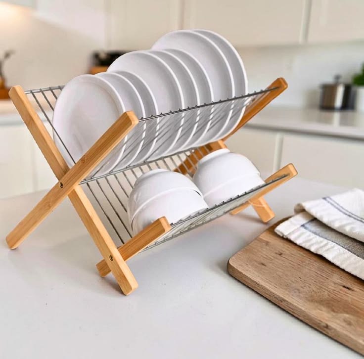 Bamboo 2 Tier Stainless Steel Dish Rack