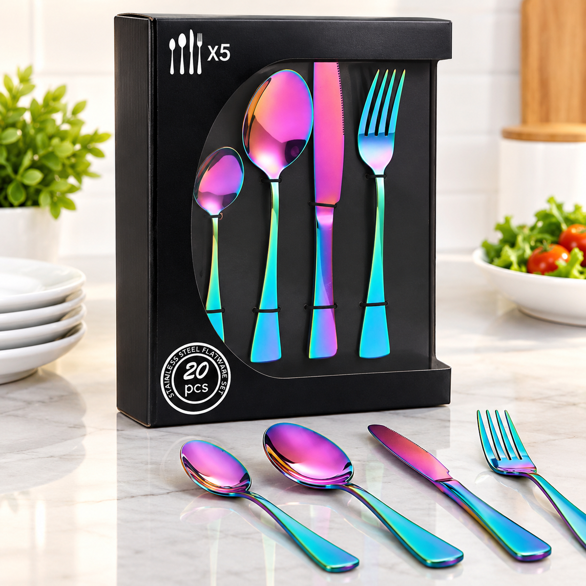 20-Piece Rainbow Stainless Steel Cutlery Set – Service for 5