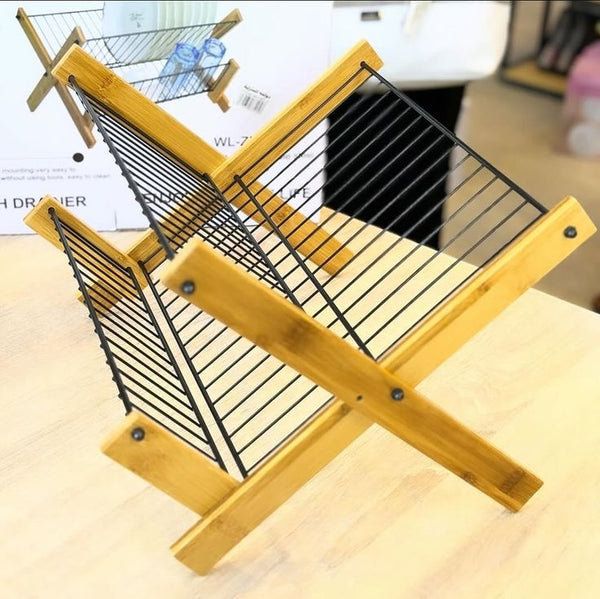 Bamboo 2 Tier Stainless Steel Dish Rack